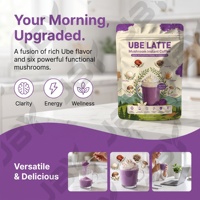 Latte instantané aux champignons Ube – Mélange de 6 champignons fonctionnels : Reishi, Crinière de lion, Cordyceps, Queue de dinde, Vanille – Sachets individuels