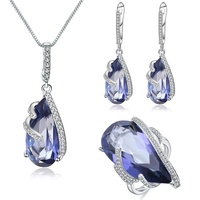 Diseñador permanente estilos de moda internacional clásico Gran Azul Lolita mística cuarzo piedra preciosa 925 anillo de plata pendiente collar