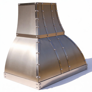Campana Extractora <span class=keywords><strong>de</strong></span> Lujo Arquitectónica <span class=keywords><strong>de</strong></span> Acero Inoxidable, con Correas <span class=keywords><strong>de</strong></span> Cepillado Suave, Remaches, Forma <span class=keywords><strong>de</strong></span> Campana Curva, Hecha a Mano, Montaje en Pared, Campana Personalizada - Product Image 4