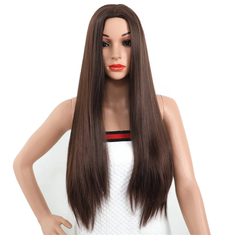 Long Straight Synthetic Wigs with Middle Parting For Women Heat Resistant Synthetic Fiber Wigs 30 inches Factory Whole Price