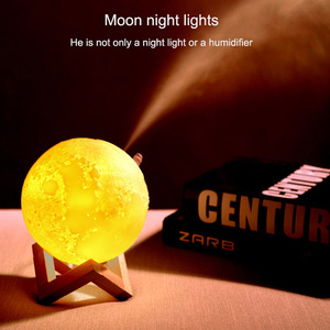3D ay lambası nemlendirici 880ML dokunmatik kontrol aromaterapi uçucu yağ difüzör gece lambası ay hava nemlendirici ahşap tabanı ile - Product Image 2