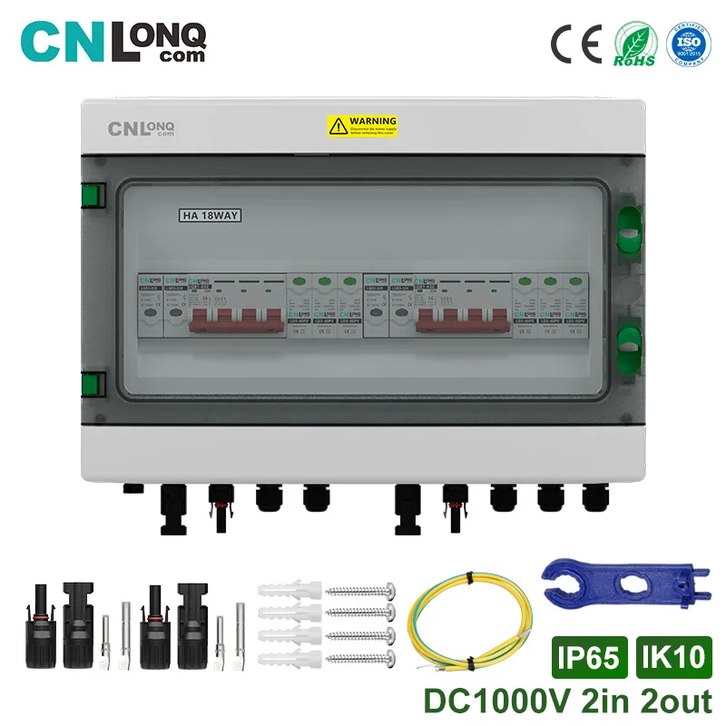 CNLONQ 2in 2out Solar PV Combiner Box 1000V DC 20/32/40/63A MCB with SPD and Fuse for 6-12kW Solar Systems · image 1