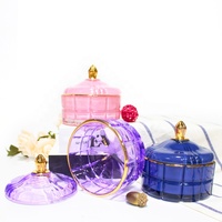 Lengfengjun — conteneur rond en verre de luxe, pour pots de bougies vides, fabrication de bonbons, pot de bougie coloré personnalisé avec couvercle, pièces