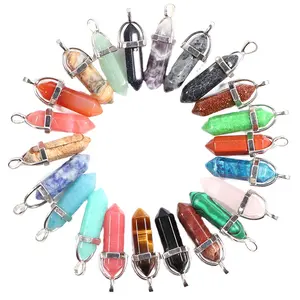 Wholesale Assorted Charms Natural Crystal Stone Hexagon Point Pillar Pendulum Pendant for DIY Jewelry Making