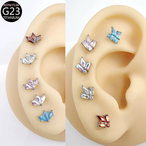 Piercing d'oreille Freya en Titane ASTM-F136 avec Zircon en forme de <span class=keywords><strong>feuille</strong></span> d'érable, Labret de mode à filetage interne, Bijoux de piercing corporel - Product Image 5