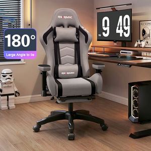 Chaise de jeu ergonomique pivotante inclinable en cuir PU minimaliste à dossier haut pour PC, avec accoudoirs, style course - Grande Vente - Product Image 1