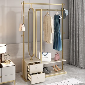 Porte-manteau en bambou de luxe léger, sur pied, chambre à coucher, moderne, simple, miroir de toilette intégré, porte-vêtements multifonctionnel - Product Image 4