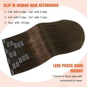 Extensions de <span class=keywords><strong>cheveux</strong></span> à clipser brun chocolat, <span class=keywords><strong>cheveux</strong></span> humains naturels, 120g 8 pièces 18 pouces, doux et naturellement lisses, double trame pour femmes - Product Image 6