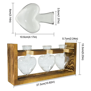 הלב אגרטלים <span class=keywords><strong>terrarium</strong></span> צמח עם מעמד עץ שולחן עבודה לב זכוכית מיכל אוויר פלנטר מתכת סיבוב סטנד מתנה עבור נשים - Product Image 4