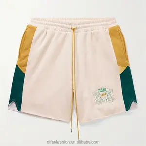 Custom logo embroidered colour blocked jogging sweat shorts for men