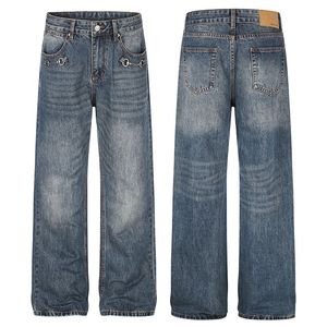 <span class=keywords><strong>Pantaloni</strong></span> Lunghi Versatili a Gamba Larga e Dritta di Alta Qualità, Stile Casual Americano Retrò, Jeans Lavati e Usurati per <span class=keywords><strong>Uomo</strong></span> e Donna - Product Image 1