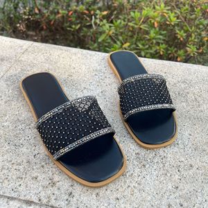 Fashionable Grid Full diamond Cool Drag square <b>Toe</b> Flat Strap Versatile Outdoor Wear Summer Sparkling diamond Women's Shoes - Product Image 2