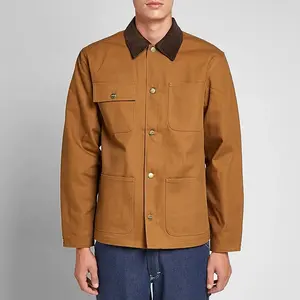 ¡Venta al por mayor! Abrigo de lona de estilo chaqueta de safari para hombre, diseño de moda con cuello de pana