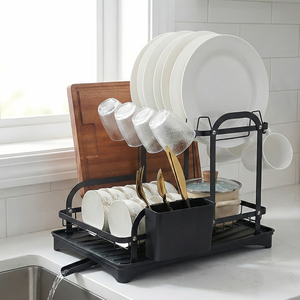 Égouttoir de comptoir multifonctionnel avec système de drainage, organisateur de cuisine, égouttoir à vaisselle, porte-tasses, bac à ustensiles et planche à découper - Product Image 6