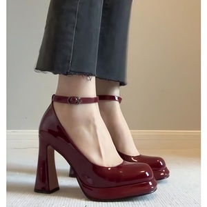 Cialisa Platform Pumps 2024 Spring Square Toe Genuine Leather Bridal <strong>Shoes</strong> <strong>Ankle</strong> <strong>Strap</strong> <strong>Women</strong> Super High Heel Fashion Party Dress - Product Image 3