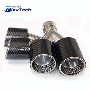 ปลายท่อไอเสียคู่ FlowTech คาร์บอนไฟเบอร์ พร้อมแผ่นตาข่ายรังผึ้งและขอบม้วน – สแตนเลสสีเงิน แบบ 1 ต่อ 2 ช่อง - Product Image 4