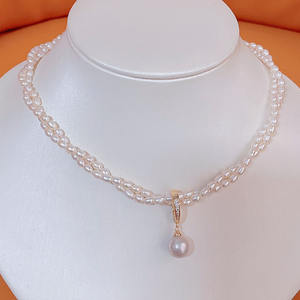 2025 New 14K Gold Infused Fried Dough Twists Chain Pendant 3-4MM <b>Millet</b> Beads + 7-8MM Freshwater Pearls Pearl Necklaces - Product Image 2