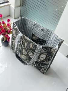 Cotton Quilted <b>Boho</b> Floral Hand Block Printed Sustainable Tote <b>Bag</b> for Women-Beach Travel & Gift Use Christmas Gifts Wedding - Product Image 2