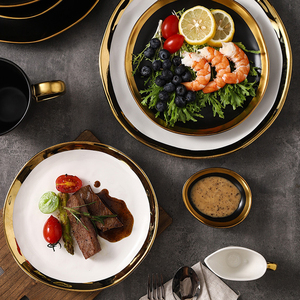 Service de <span class=keywords><strong>vaisselle</strong></span> de luxe en céramique et porcelaine Golden Edge <span class=keywords><strong>vaisselle</strong></span> <span class=keywords><strong>blanche</strong></span> pour le ménage dans les hôtels avec bol à soupe et assiette - Product Image 5