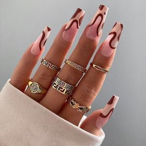 Autocollants pour ongles en ABS à la mode transfrontalière, ligne rouge graffiti, style Instagram, <span class=keywords><strong>faux</strong></span> ongles longs, couleur unie - Product Image 1