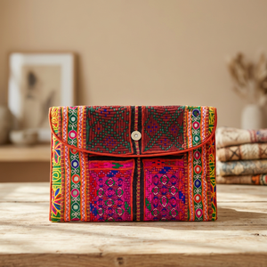 Banjara Vintage Boho Cross Body Shoulder Clutch Bag Embroidered Patchwork Feathers Letter Cotton <b>Canvas</b> Bow Closure Chains <b>Cover</b> - Product Image 2