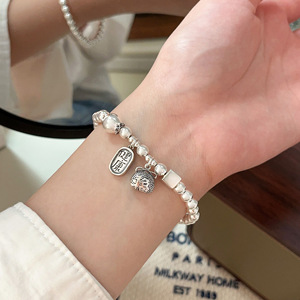 Pulsera de plata S925 con perlas y amuleto de la suerte, regalo de joyería para mujer - Product Image 3