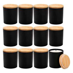 Vente en gros de pots à bougies en verre noir mat personnalisés avec étiquette, 315 ml (11 oz), avec couvercle hermétique en <span class=keywords><strong>bambou</strong></span> - Product Image 3