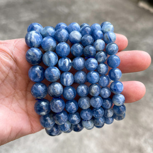 천연 보석 블루 <span class=keywords><strong>Kyanite</strong></span> 아름 다운 라운드 구슬 영기 치유 탄성 팔찌 여성을위한 패션 보석 - Product Image 5