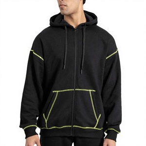 Sweat-shirt à capuche zippé pour homme Beazer Sports, coupe classique, couleur unie, en molleton, décontracté, 100% coton, anti-rétrécissement, vert fluo brodé - Product Image 1