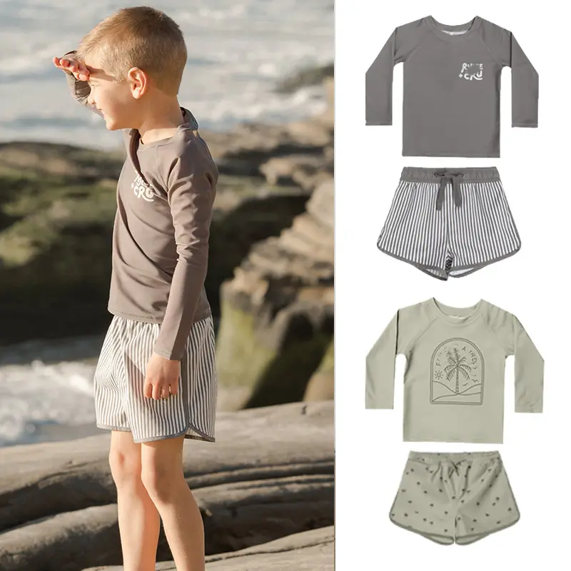 Op Maat Gemaakte Kinderen Jongens Meisjes Baby Hoeden Jongen Swimwear Upf50 + Lange Mouw Zonbescherming Jongen Badpak