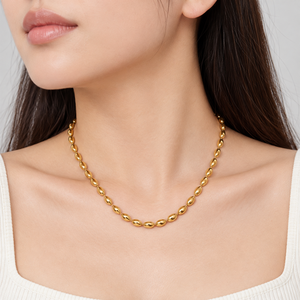 Collier à maillons ovales en acier inoxydable plaqué or 14 carats, chaîne à perles de riz moyennes, 39+5 cm, 8,3 g - Product Image 5