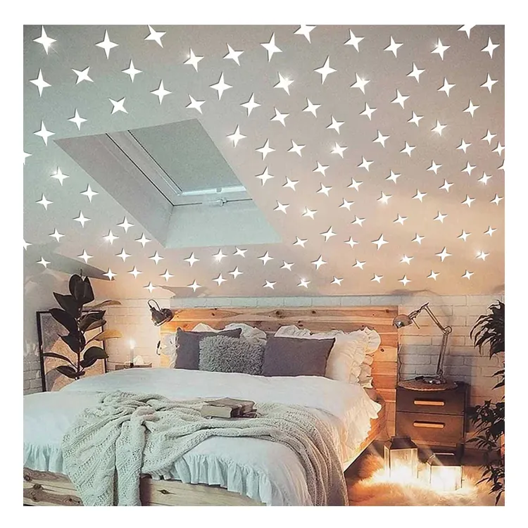 3D Four-Corner Star Acrylic Mirror Wall Stickers for Bedroom Living Room Home Decorative Wall Decal