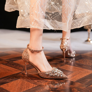 Sandales à talons pour femmes, bout pointu, talon aiguille, strass, fermeture à boucle, chaussures élégantes pour mariage et soirée, 8778-3 - Product Image 2