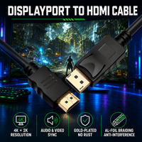 Câble WISTAR vers HDMI 1,8 m plaqué or, adaptateur DP vers HDMI mâle-mâle