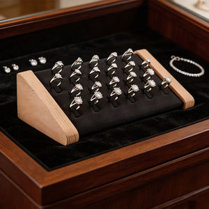 Solid Wood Leather <b>Ring</b> Jewelry Display Storage Trays for Earring Pendent Showcase Stand Holder - Product Image 1