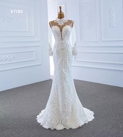 LUXURY Robe de mariée boule de sirène ivoire Crystal Pear Bead Lace Wedding Dress Detachable Train for Women Ball Gown