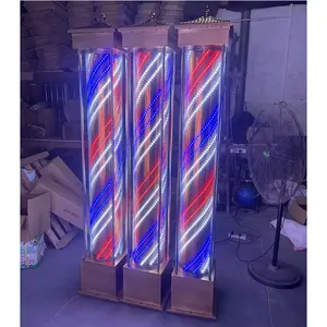 Wholesale Classical Rotating LED Glass Big Size Barber Pole Waterproof Spinning Stripes Barbershop Salon open sign light outdoor