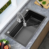 Évier de cuisine YINGTAO à poser, haut de gamme, en acier inoxydable 304, design contemporain, cuve simple carrée, finition polie, robinet inclus, garantie 5 ans