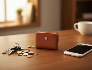 Women's 2-Fold Single Button Wallet <b>Small</b> Size Leather Minimalist Coin <b>Purse</b> - Product Image 2