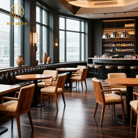 Prix d'usine Ron Group : Ensemble mobilier pour hôtels et restaurants, comprenant table carrée en bois, chaise rembourrée, banquette en tissu et tabourets de bar