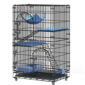 Plateformes et rampes pliables de luxe simples à 2 niveaux pour cage à chat, 73 cm, 2 portes, plateau coulissant, 4 roulettes, en métal massif, noir, blanc, bleu, boîte - Product Image 2