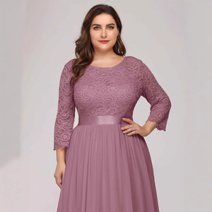 Plus Size Women's Long Evening Gown Lace Bodice <b>Chiffon</b> Skirt Waist Shaping Stand Collar Formal Dress For Banquet Performance - Product Image 4
