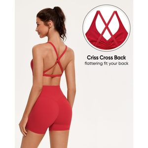 FOXA Sports Bra Women Padded <b>Cross</b> Back Strappy Yoga Fitness Bra Breathable Quick Dry Seamless Workout <b>Top</b> - Product Image 4