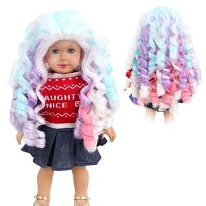 Дешевый парик для кукол, оптовая продажа, 16 дюймов, безупречные красочные синтетические волосы, длинный вьющийся парик для магазина кукол