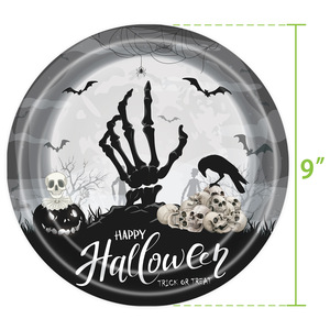 Halloween <b>Paper</b> Plates 9 Inch Round Spooky Skull Design Party Tableware Decorations - Product Image 1