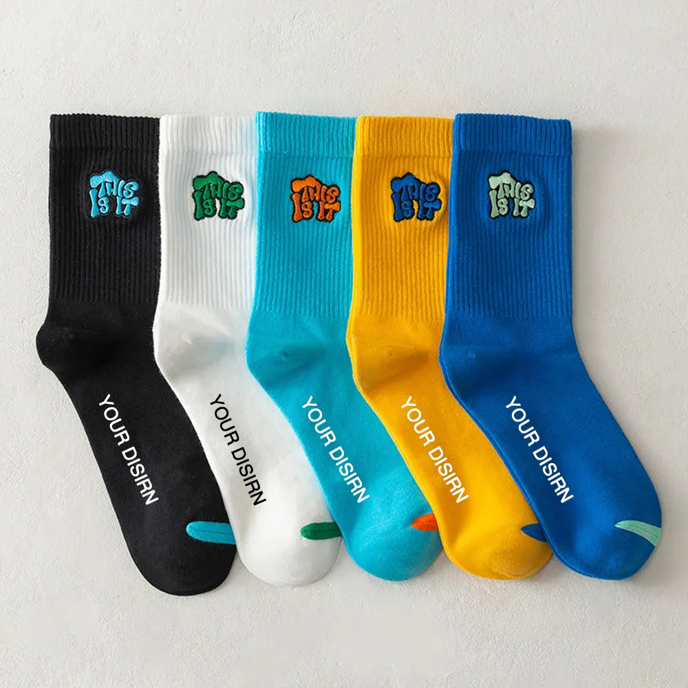 Custom Terry Men's Socks Mid-Tube Combed Cotton Letter Embroidery Anti-Pilling Street Fashion Logo Men's Socks