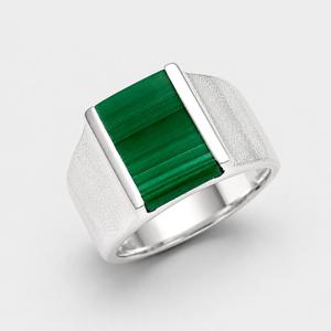 Bague en argent sterling 925 avec malachite - Panneau rectangulaire finition satinée - Product Image 4