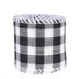 A cuadros a cuadros arpillera yute Lino cinta poliéster borde con cable cintas de Navidad para manualidades envoltura y decoración - Product Image 5