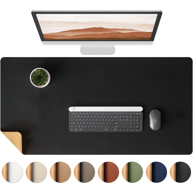 Dual-Sided Embossed Durable Modern Leather and Cork Waterproof Large Size Desk Mouse Pad
