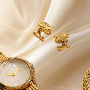 อินเทรนด์ใหม่กันน้ำ18K ชุบทอง18K เครื่องประดับสแตนเลสของขวัญต่างหูดอกไม้ - Product Image 5